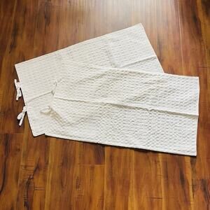 Shabby Chic Waffle Knit Pillow Shams (2) King Size White 100% Cotton Ashley
